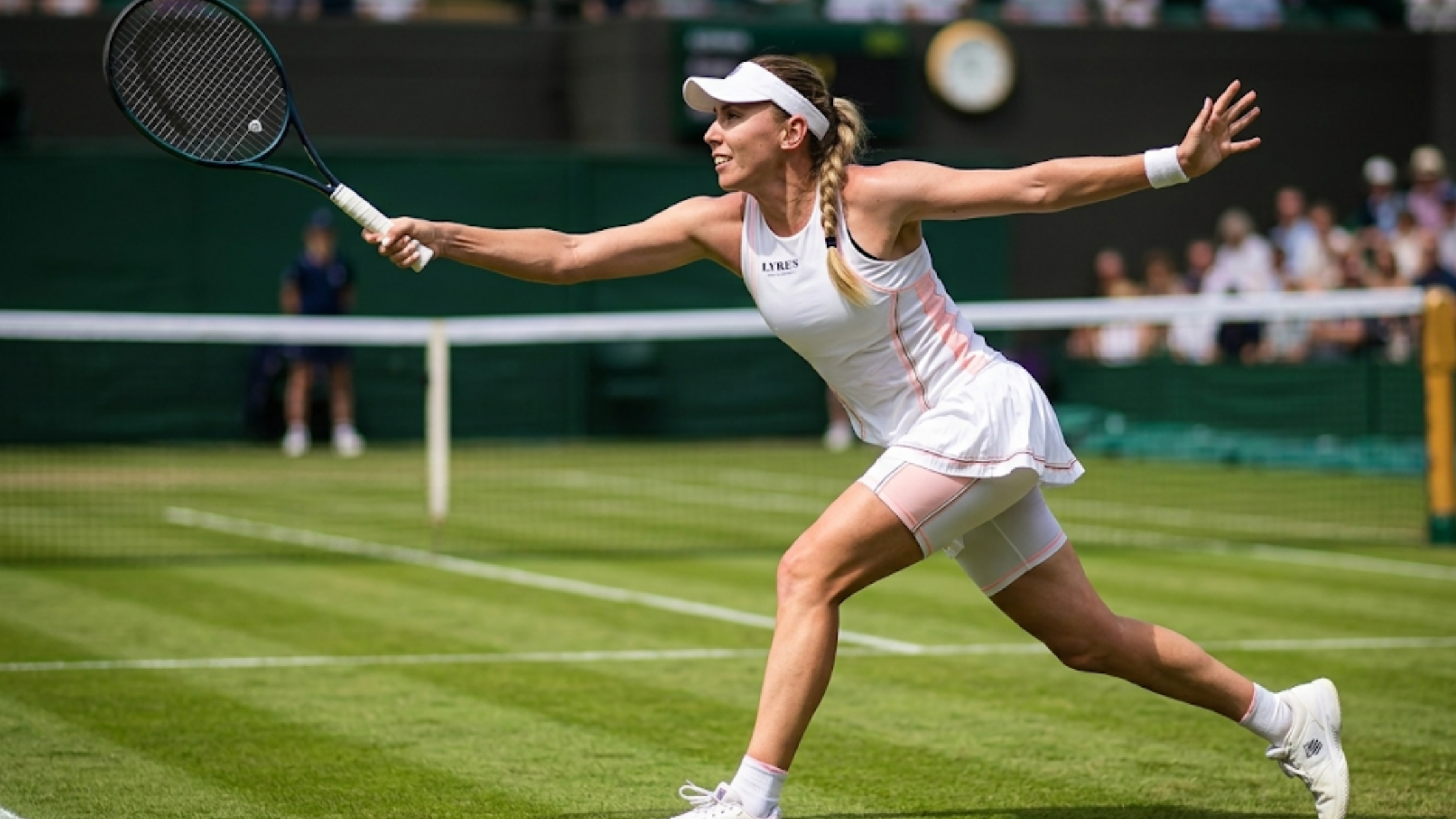 Ekaterina Alexandrova WTA 500 Berlin Tennis Open 2026 white and peach racerback tennis tank top with sponsor graphic