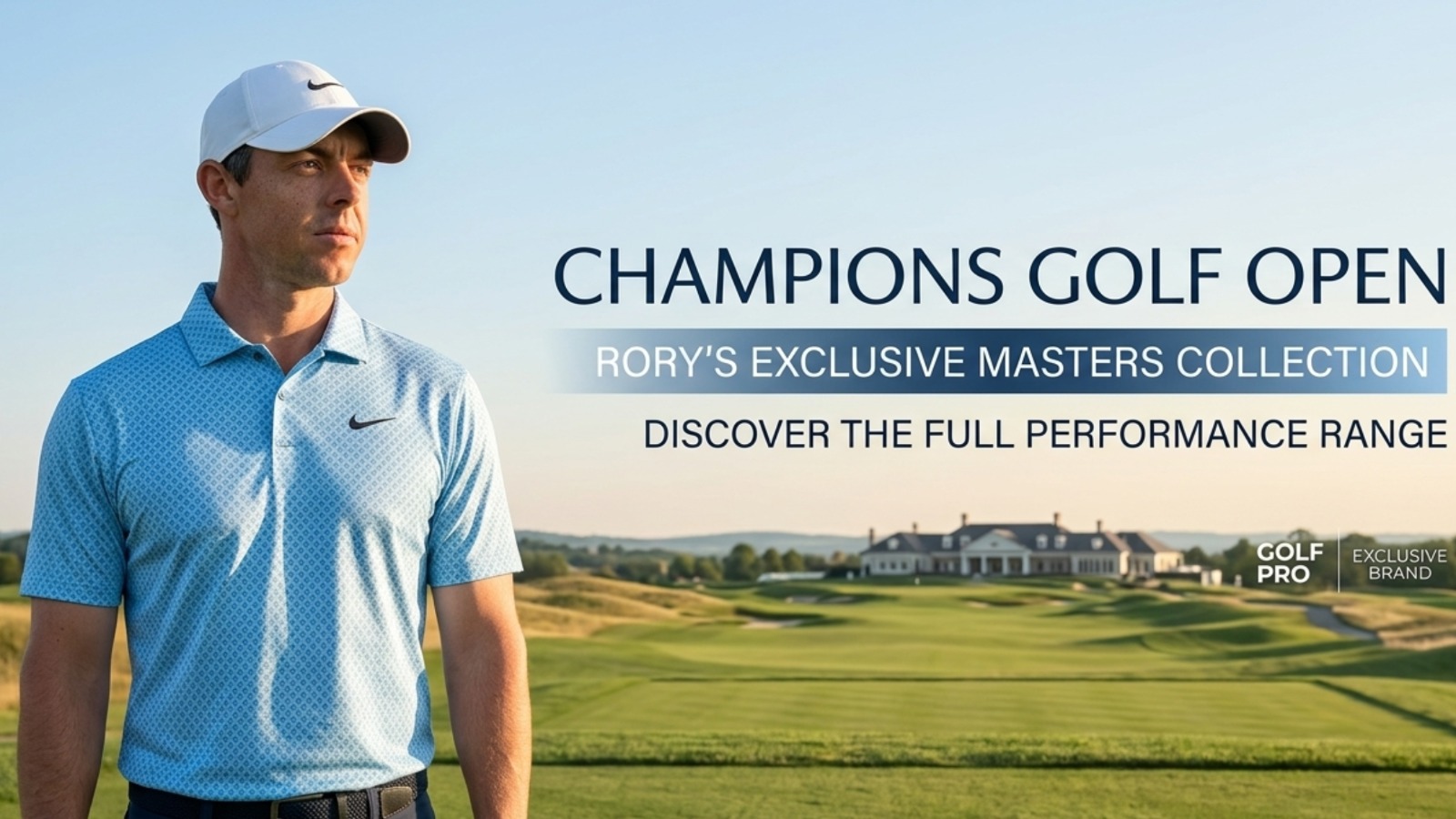 Rory McIlroy U.S. Open Championship 2026 slate blue golf polo shirt with white geometric micro-pattern, structured collar, and athletic fit