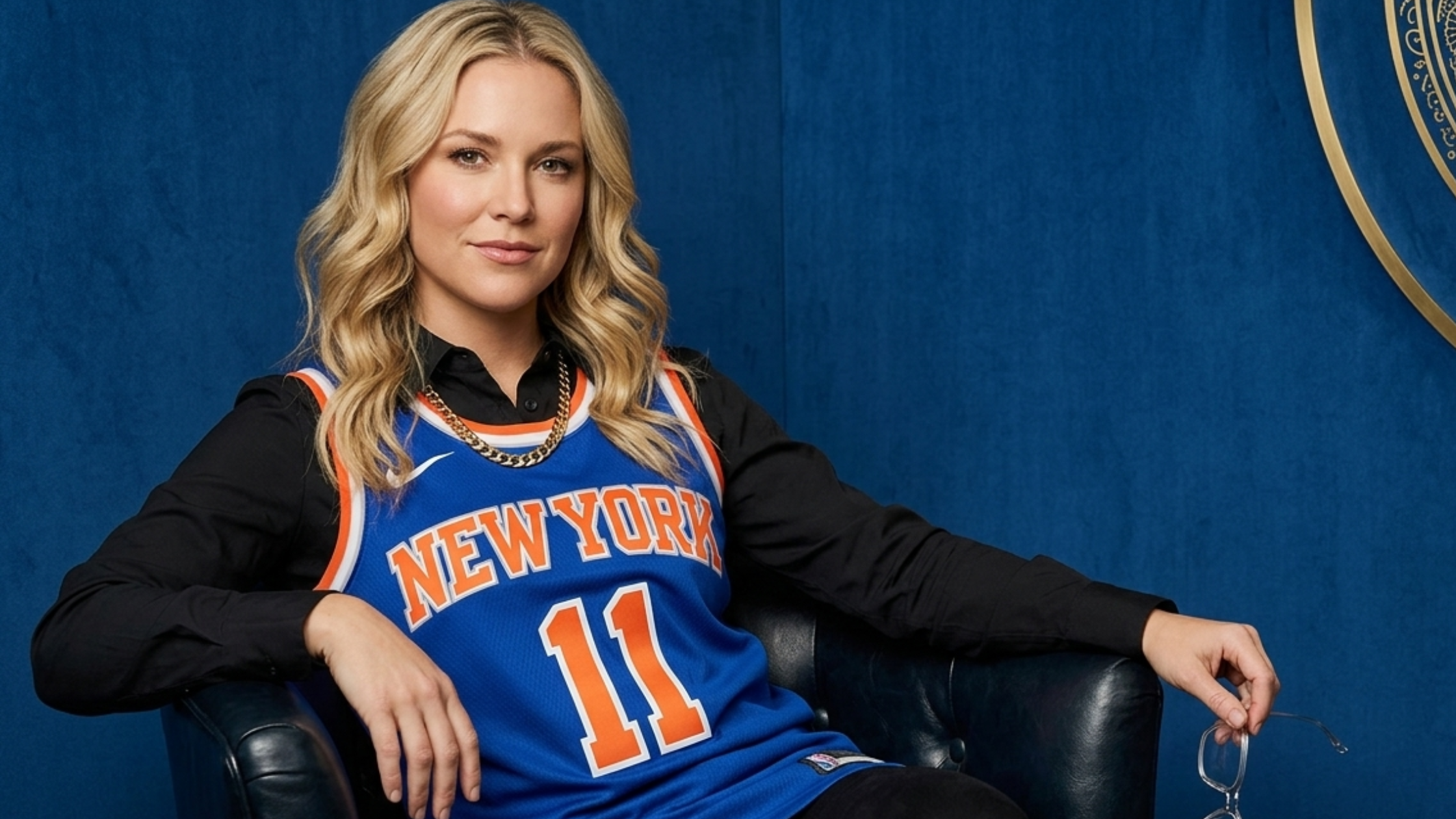 Kim Gordon The Tonight Show Starring Jimmy Fallon S13 Graphic Blue Basketball Jersey with New York lettering and number 11 design