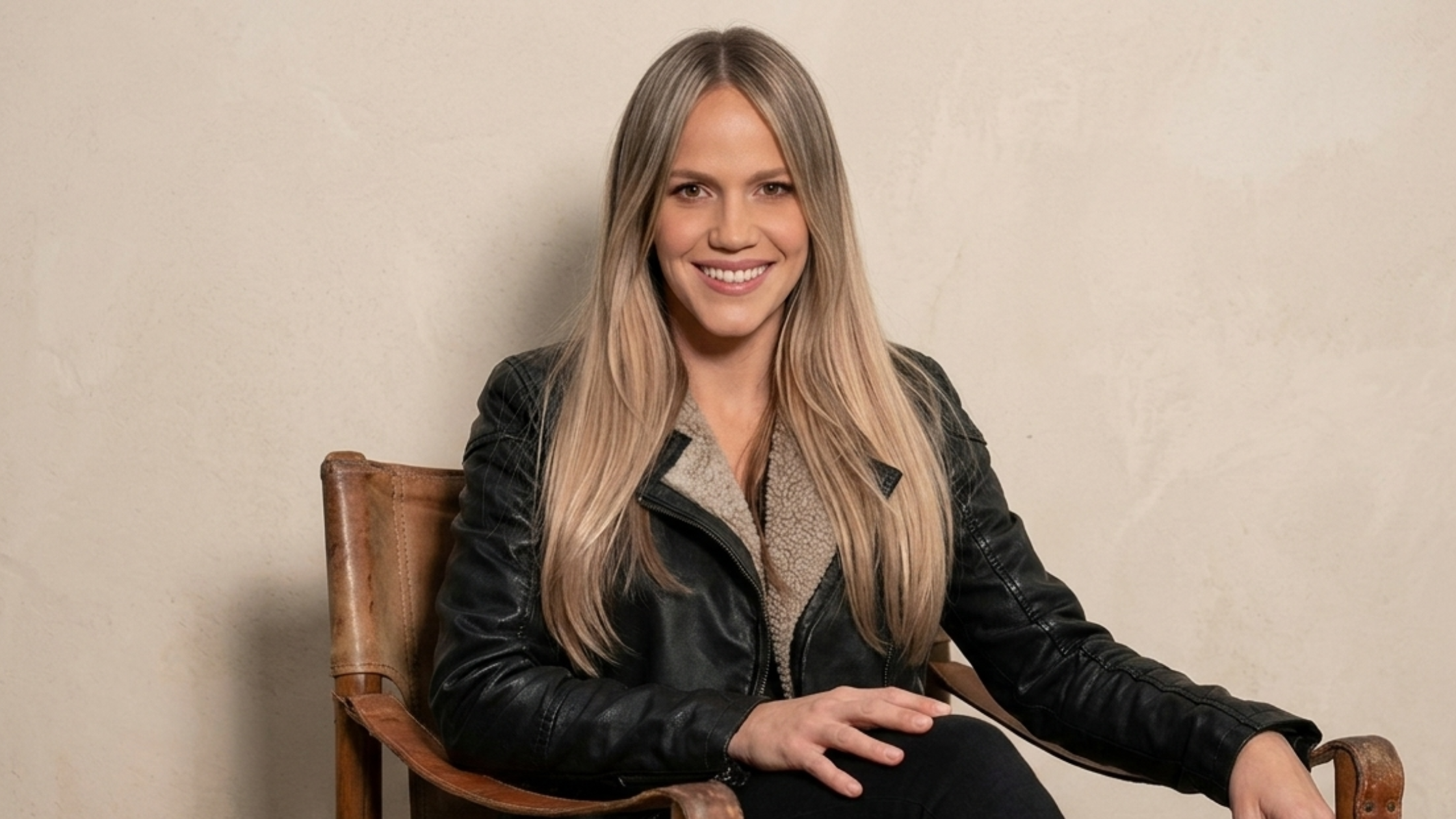 General Hospital Lulu Spencer Black Shearling Aviator Leather Jacket with Faux Fur Collar and Asymmetric Zip