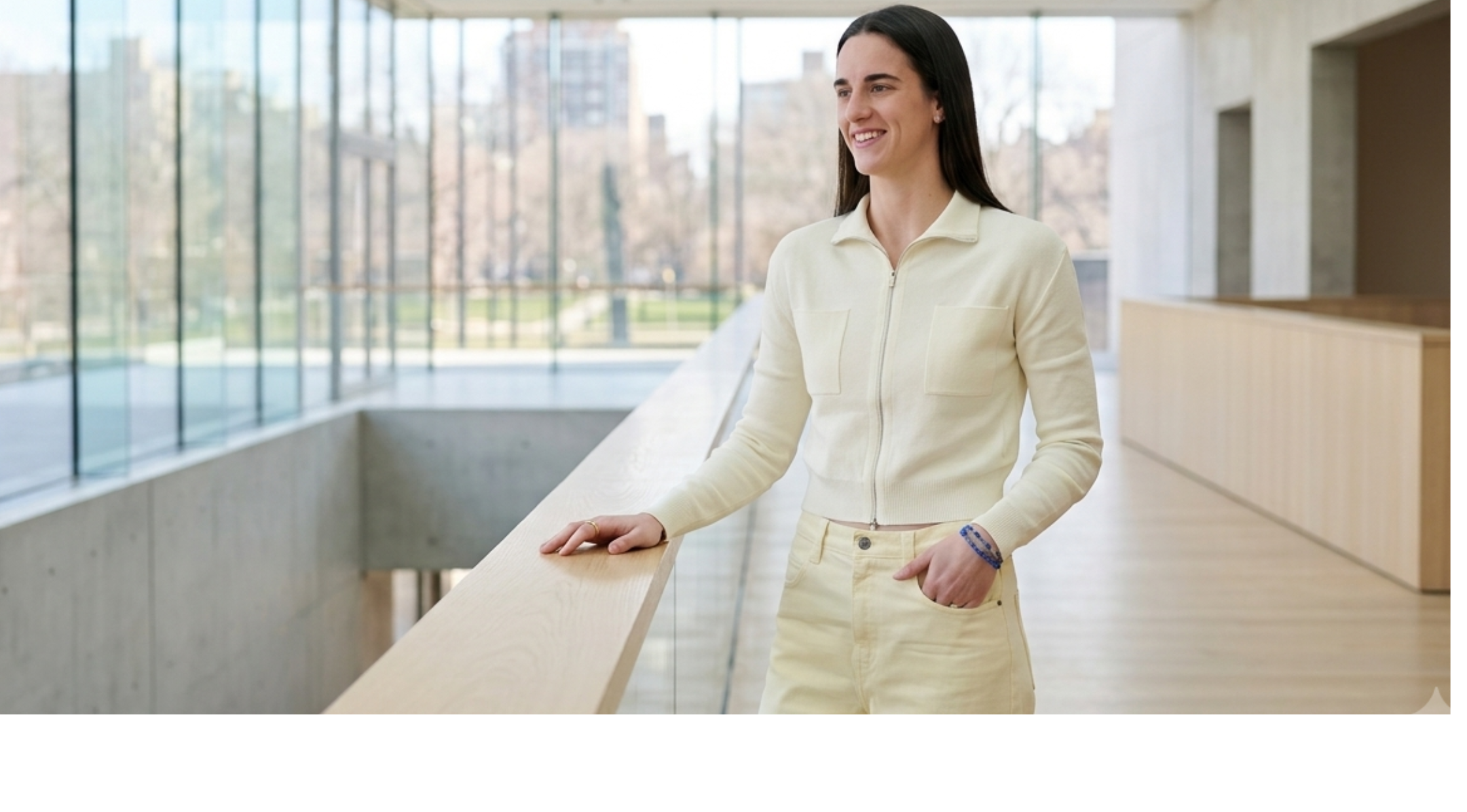 Caitlin Clark 2026 WNBA Commissioner's Cup Cream Cropped Knit Zip-Up Athletic Jacket