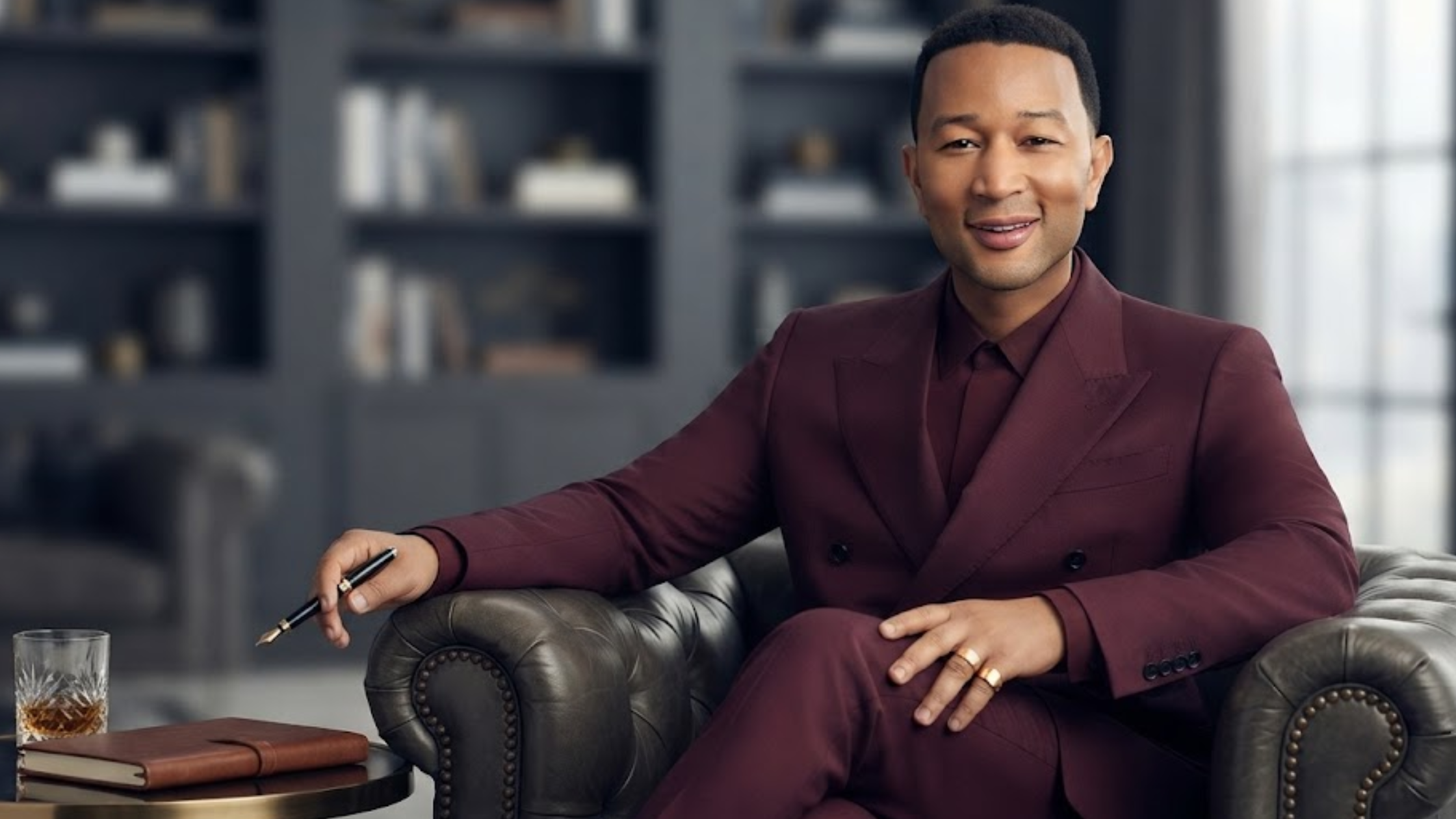 John Legend Lucca Summer Festival 2026 Burgundy Double-Breasted Tailored Blazer