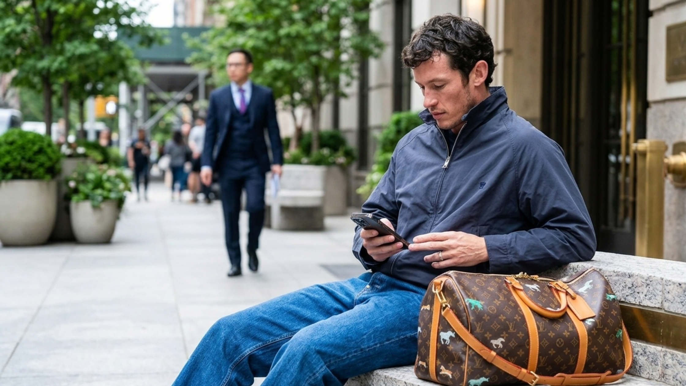 Callum Turner New York City 2026 Navy Zip-Up Jacket